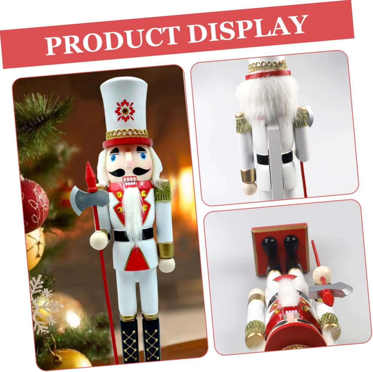 HANABASS Christmas 39.5cm Wooden Nutcracker Soldier Figurine Red White and Gold Desktop Christmas Nutcrackers Xmas Table Ornament Holiday Home Decor