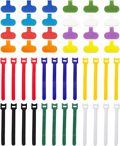 Juego de organización de cables, 24 etiquetas multicolor para cables y 24 bridas de sujeción reutilizables, para el hogar, oficina, escritorio,