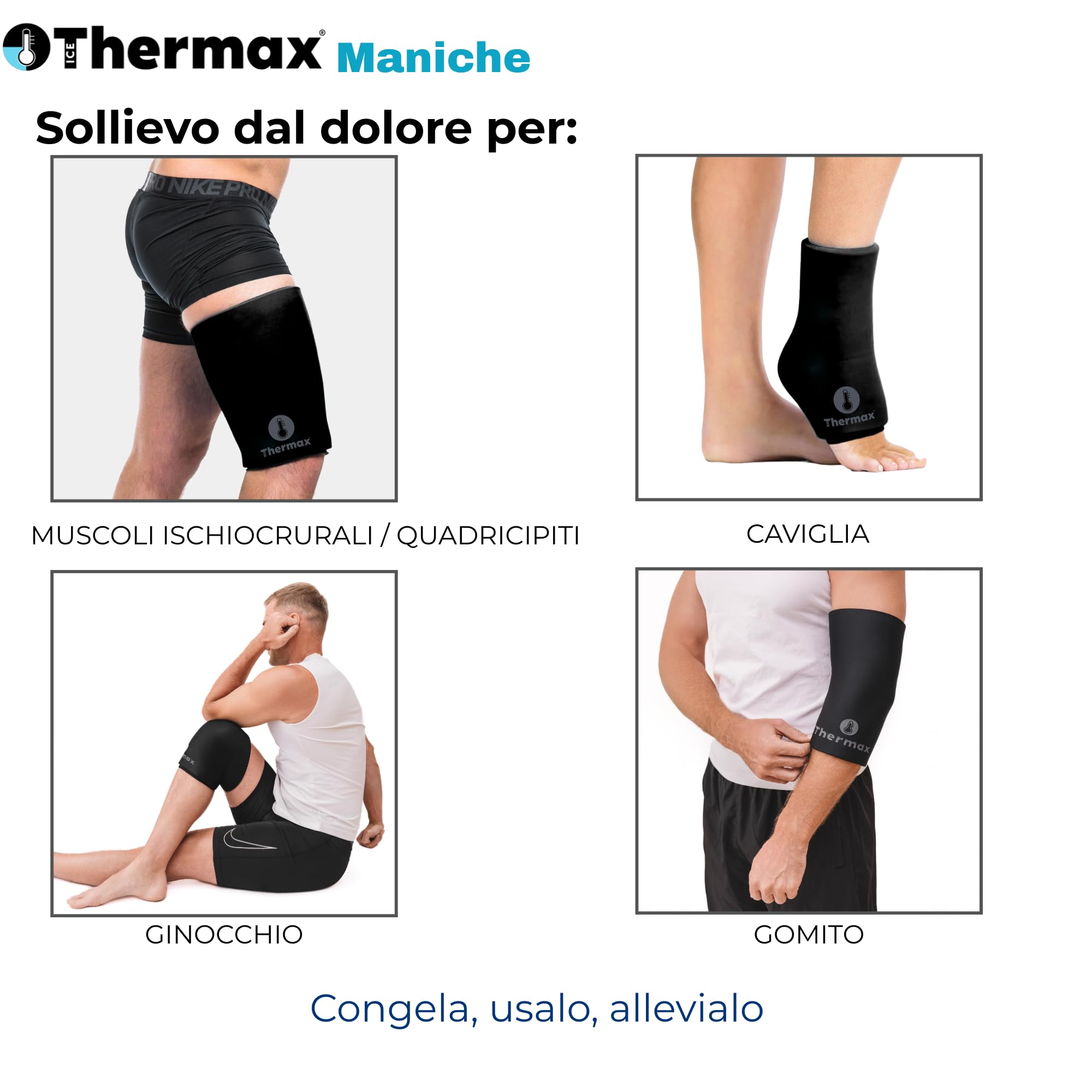 IceThermax Sleeves con Gel Caldo Freddo Riutilizzabile - Tutore Ginocchio, Braccio e Caviglia - Knee Brace e Supporto Articolare con Ghiaccio Gel, Ortopedica Ice Pack