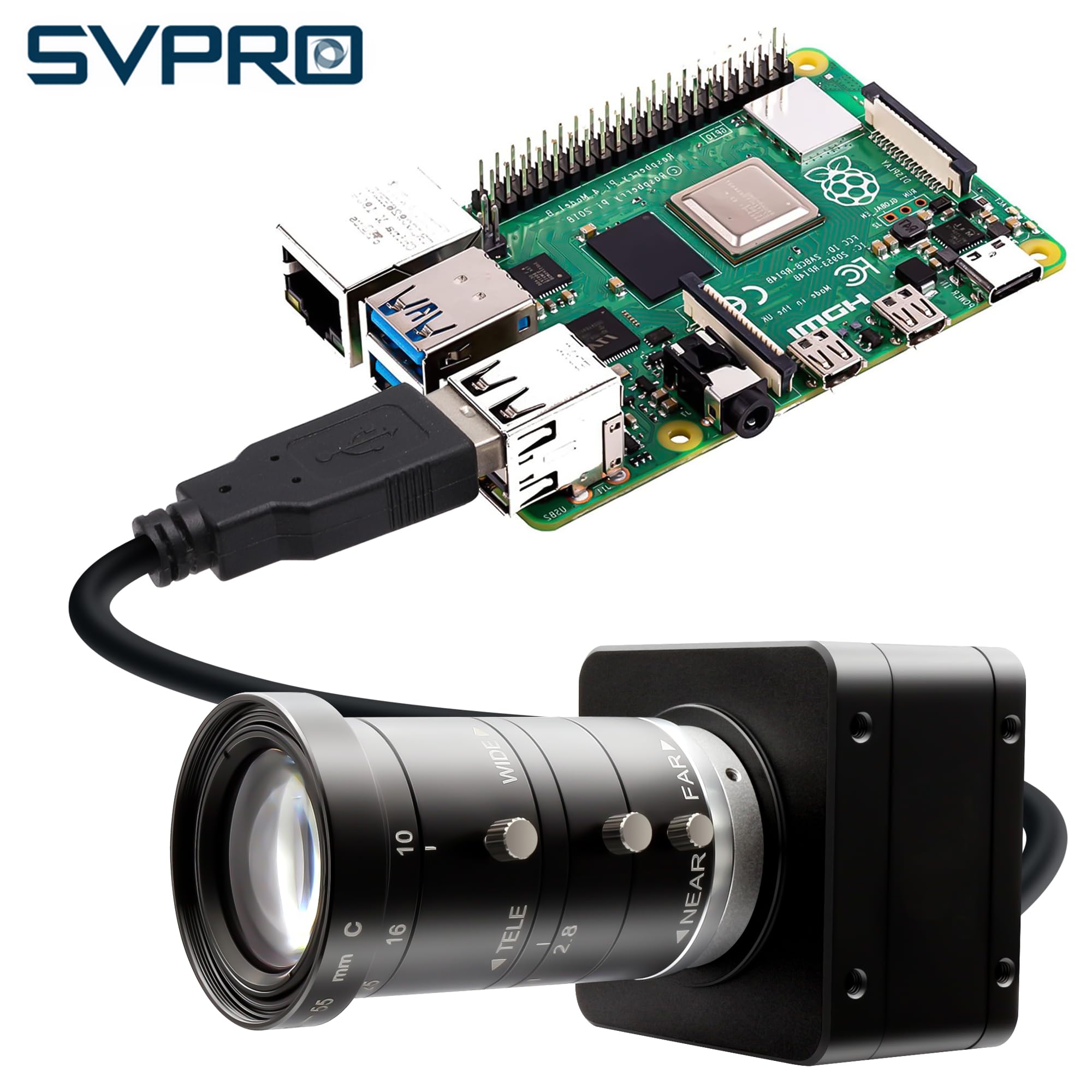 Svpro Fotocamera USB 3.0 ad alta velocità 1080P/230fps, 4K/60fps, 12MP/30fps, 12MP zoom Webcam con obiettivo CS Mount 10-55mm, messa a fuoco manuale, fotocamera UVC per Windows, Linux, Mac e Android