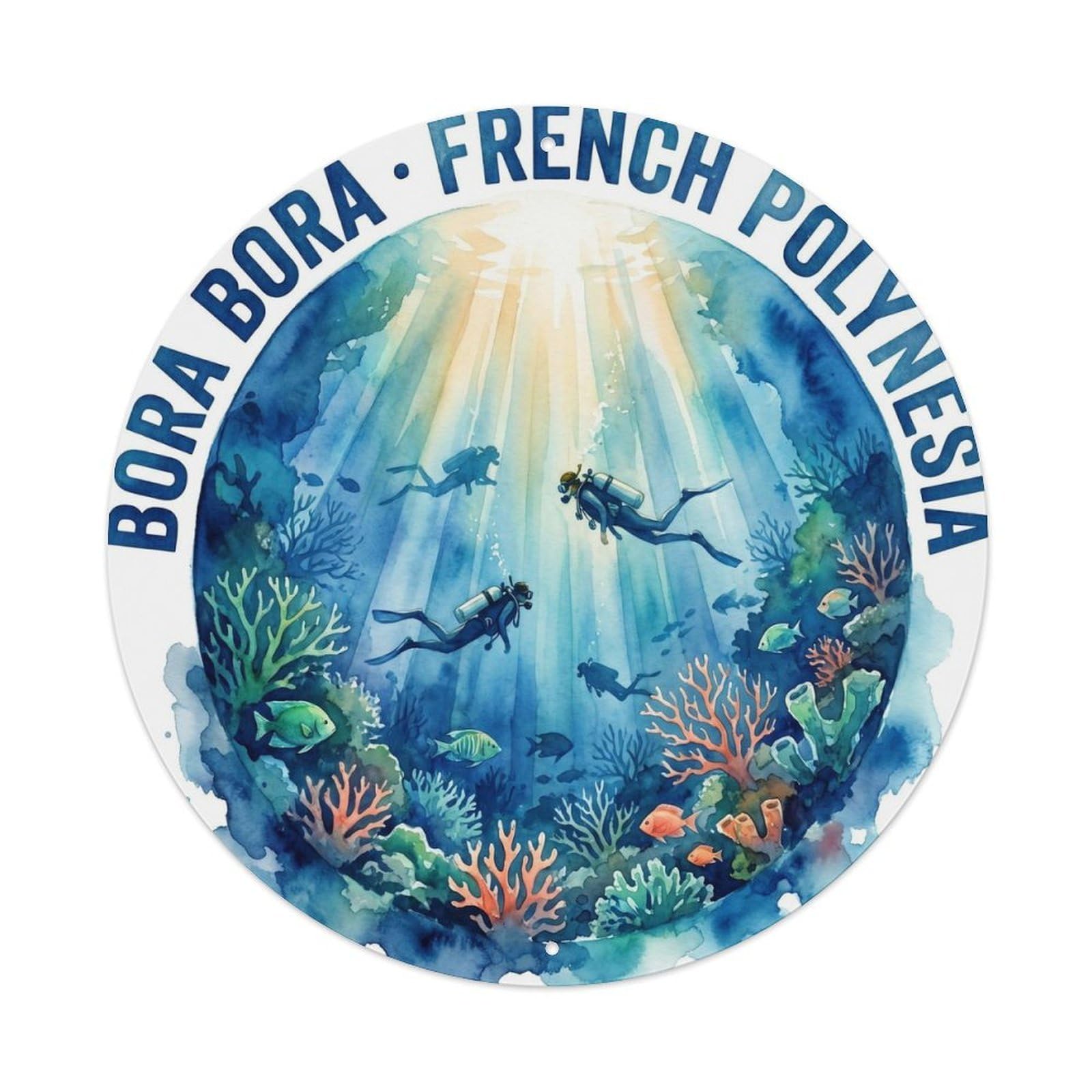 Olyhtr 8X8inch Classic Style Borabora Underwater Sunbeam Diver Watercolor Metal Tin Sign