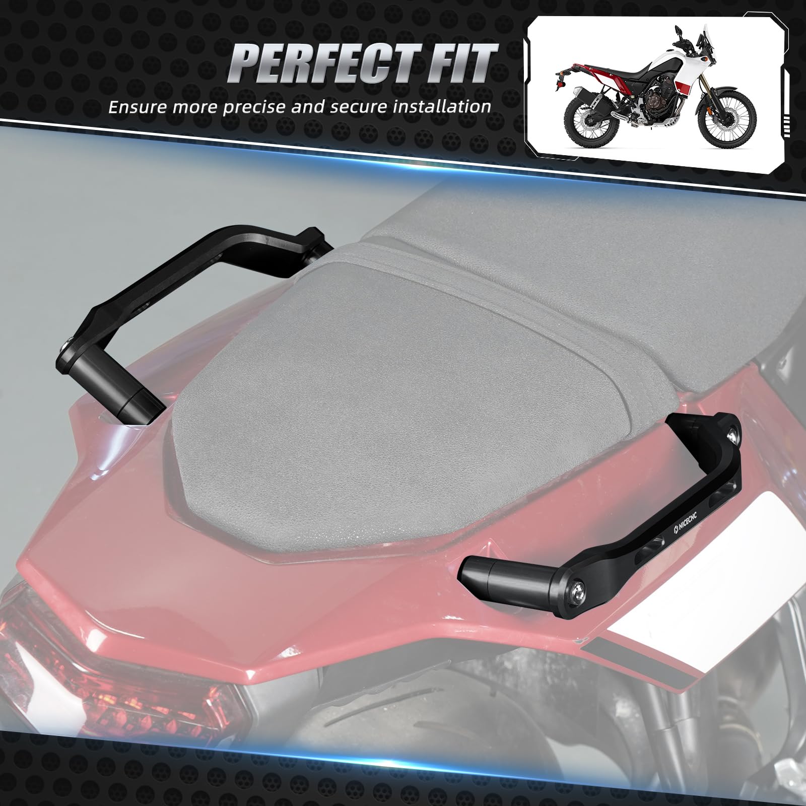 NICECNC Poggiapolpaccio Posteriore per Passeggero Compatibile con Yamaha Tenere 700/XTZ700 2019-2024, Tenere 700 Rally Edition 2020-2024, Tenere 700 World Raid 2022, Poggiapolpaccio Posteriore per