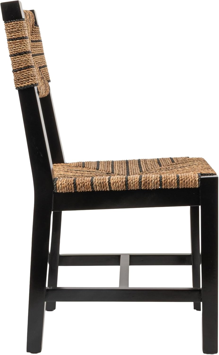 Creative Co-Op Willowbrook Solid Wood and Natural Woven Seagrass Rope Dining Chair, Mahogany Black Finish, Set of 2