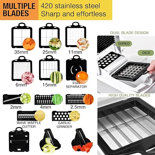 Miniatura 3 de Picador de verduras, 22 en 1 cortador de verduras y picador de alimentos con recipiente, rebanador de cebolla para tomate, papa, sin BPA y apto para