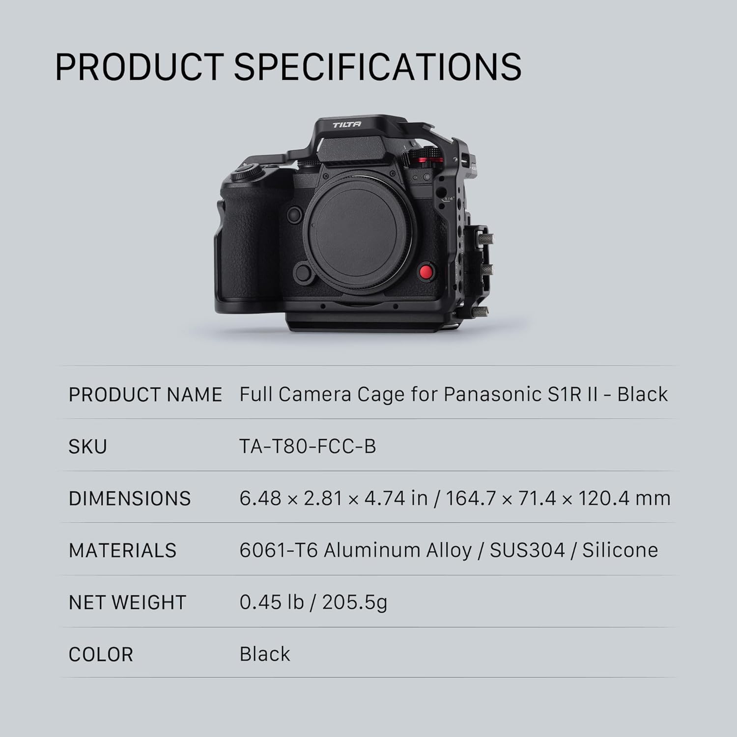 Tilta Full Camera Cage Base Kit Compatible with Panasonic Lumix S1RII, S5II, S5IIX, and G9II – Black | Top Handle, ARCA Plate, HDMI/USB-C Clamp, 15mm Rod, Cold Shoe, 1/4"-20 & 3/8"-16 Threads