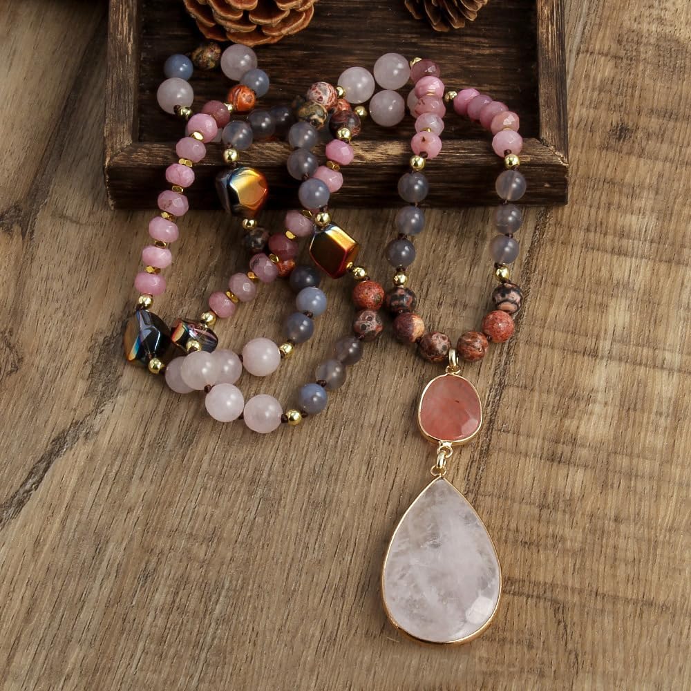 Yomisa Boho Necklaces for Women/Men Trendy,32/35/36 Inch Natural Stone Beaded Long Pendant Necklaces for Womens,Handmade Bohemian Fashion Chakra Chunky Statement Charm Necklace Jewelry Gift - Image 6