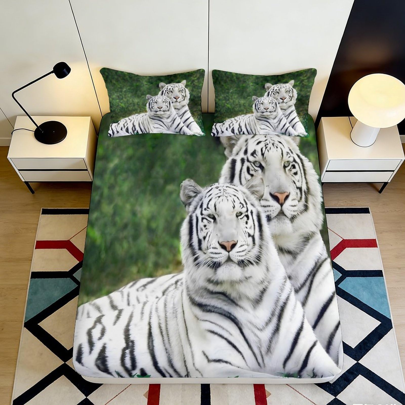 Dhbaneiok Style-7 3D Printed White Tiger Fitted Sheet Microfiber Soft Breathable Forest Bed Cover For Bedroom Guest Room Decor Mattress Protection 90X200x25cm