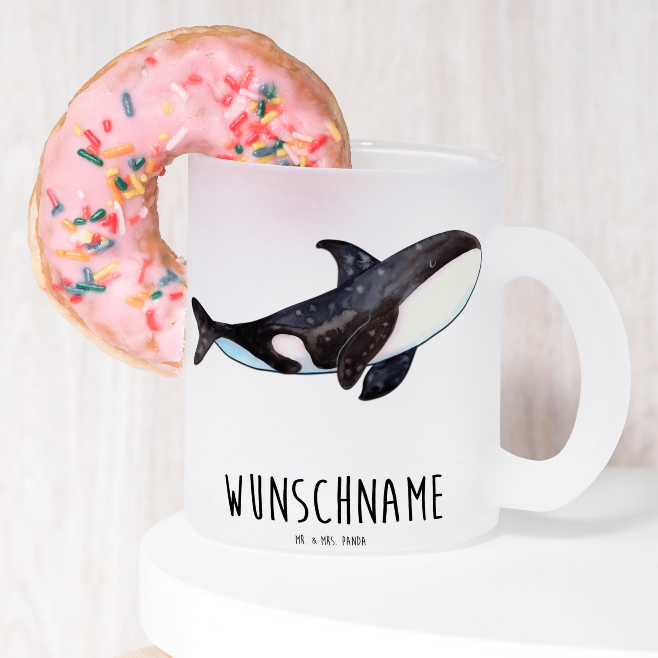 Mr. & Mrs. Panda Personalisierte Tasse Orca - Geschenke, Arbeit, Neustart, personalisieren, Meer, mit Namen, Orcas, Kaffeebecher personalisiert, selbst gestalten, Killerwal, Wal, Glühweinglas