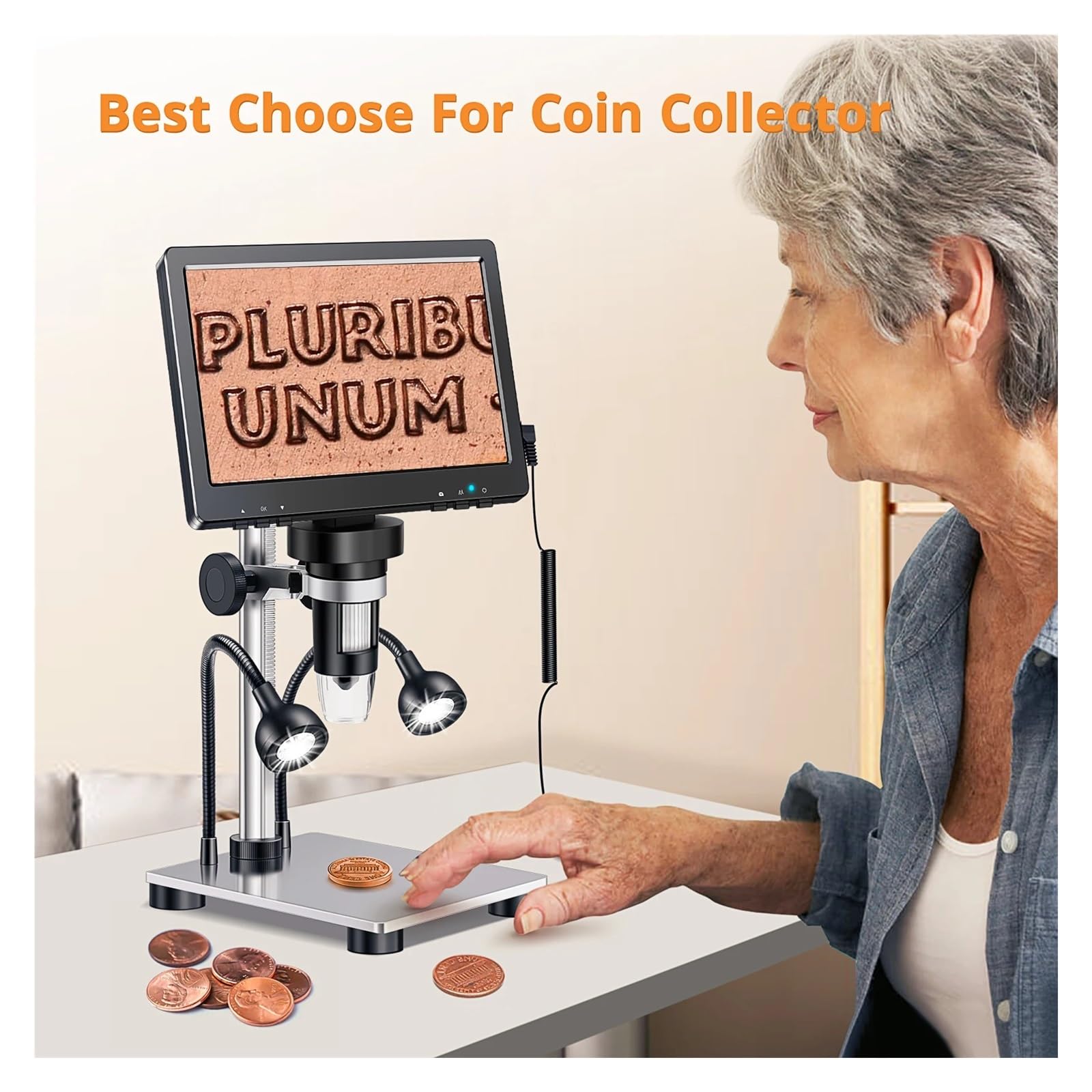 7 inch Digital Microscope 1200x Coin Professional Electron Microscopios For Repairing With 10 LEDs， PC View