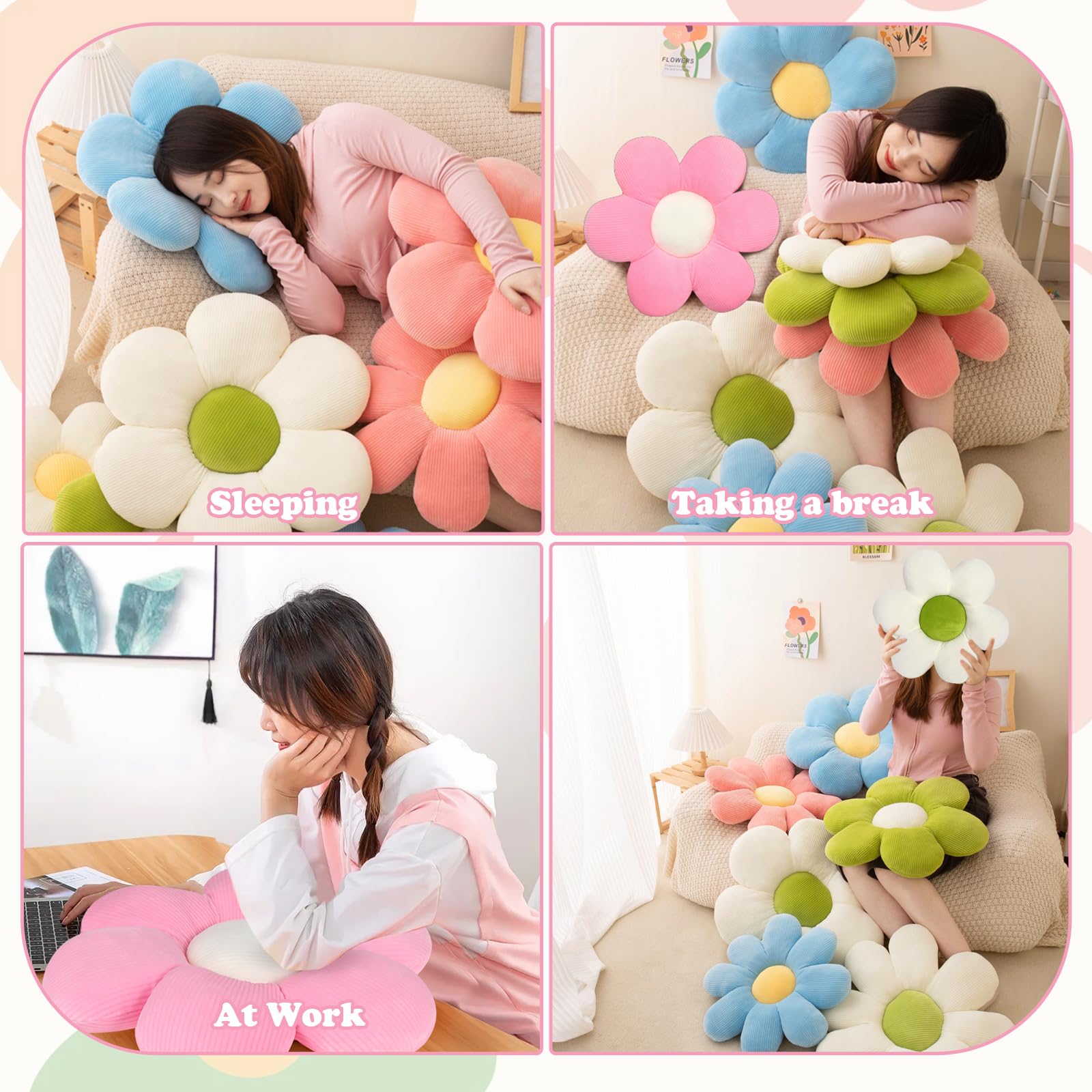 QKURT 2 Pcs Flower Pillows, Flower Shaped Cushion Floor Chair Seat Pad,Fluffy Soft Petal Cushion - Image 4