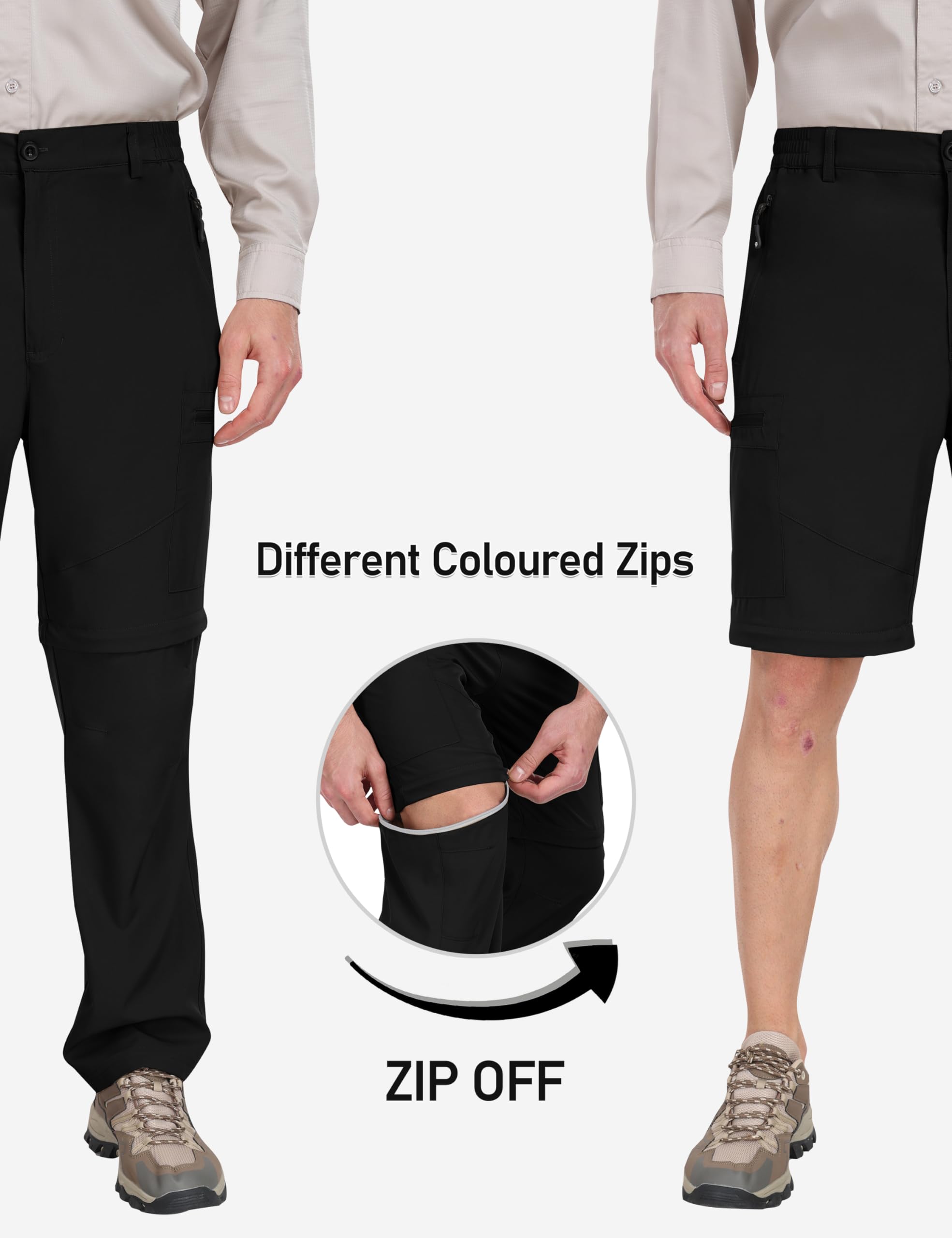 JINSHI Hombre Pantalón Convertible Cortos de Secado Rápido Ligero Zip Off Pantalones de Senderismo Montaña Escalada con 5 Zip-Bolsillos