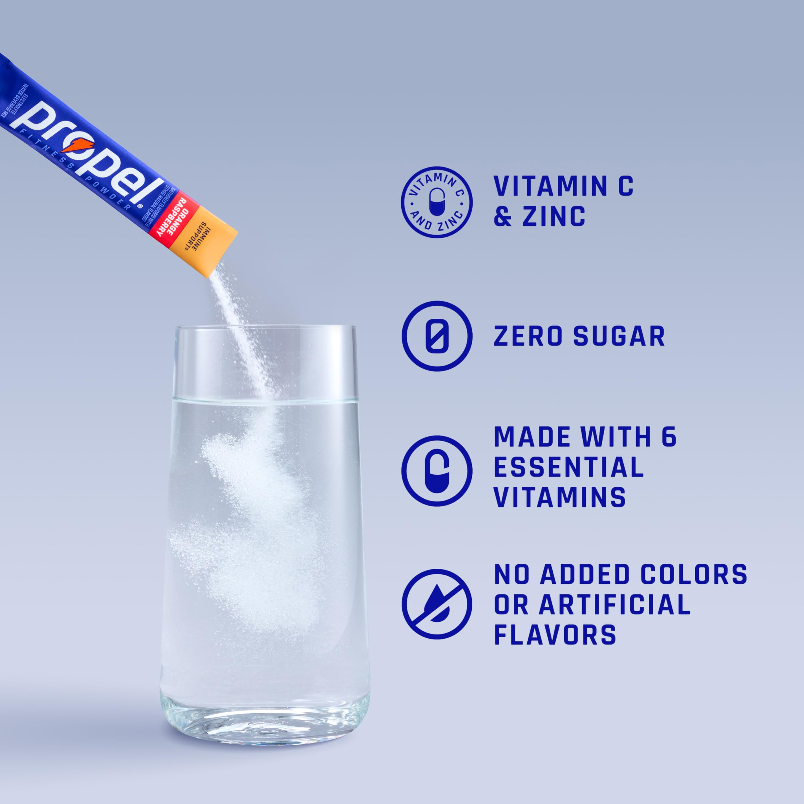 Propel Immune Support Electrolyte Powder Drink Mix, Lemon Blackberry, (96 Servings), 100% DV Vitamin C, Good Source of Zinc, Zero Sugar, Gatorade Electrolytes, No Added Colors, No Artificial Flavor