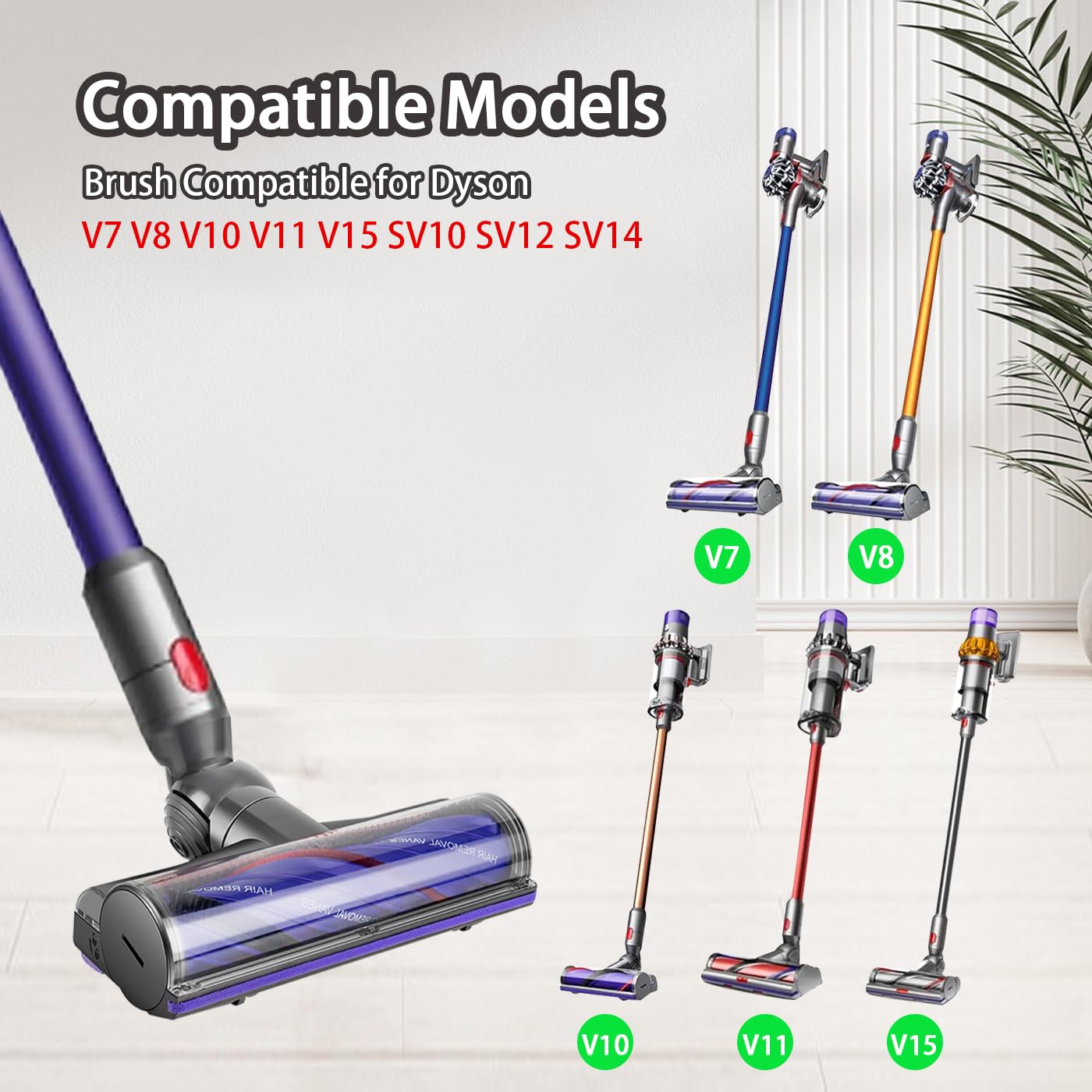Recambios Cepillo Motorizado Compatible para Dyson V7 V8 V10 V11 V15, Turbina Cabezal de Limpieza Directa para Dyson V7 V8 V10 V11 V15, Accesorios Cabezal de turbina Apto para Moquetas y Suelos Duros