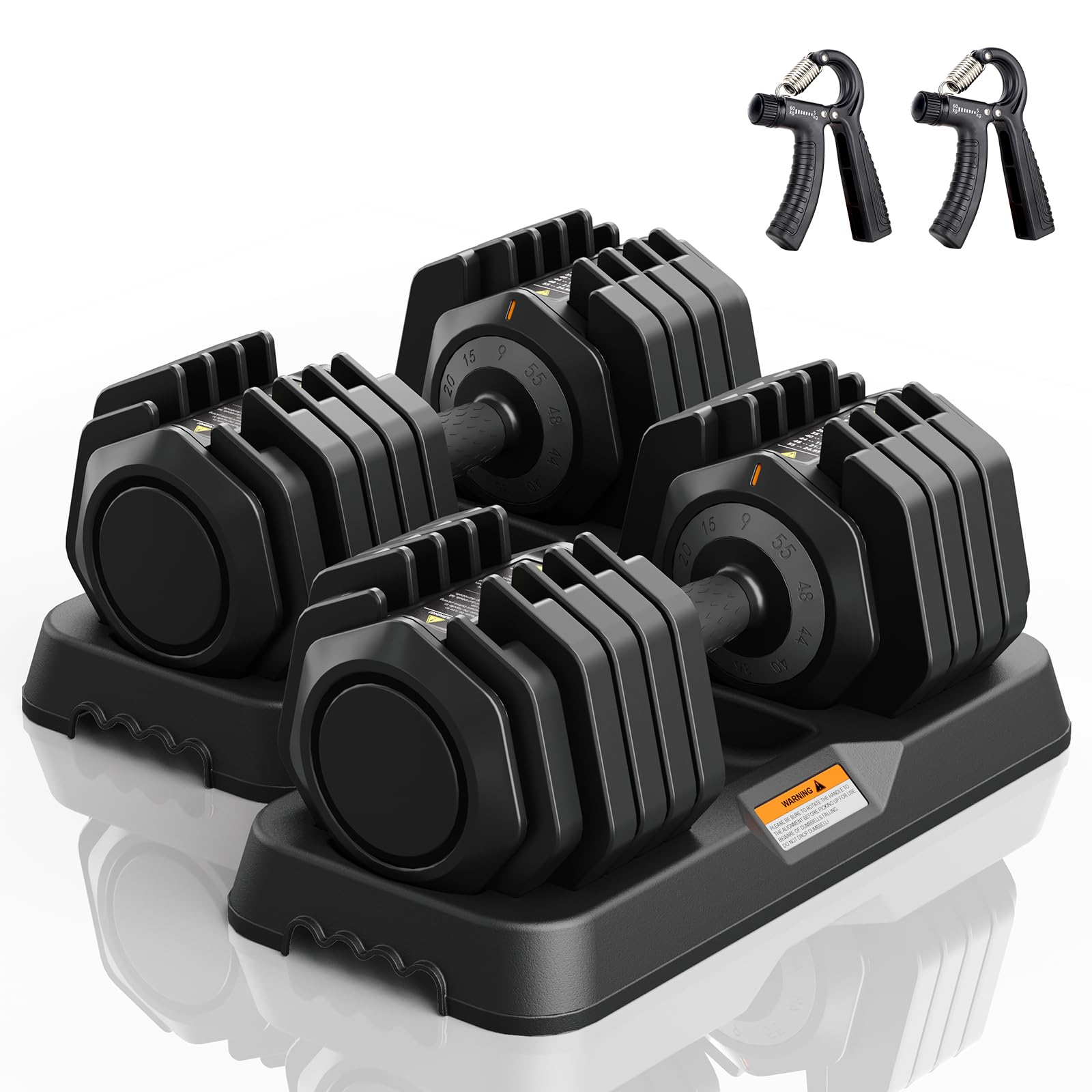 Set di manubri regolabili, coppia di pesi da 11 kg/24,5 kg, impugnatura antiscivolo con meccanismo di bloccaggio di sicurezza (Nero 24.5kg x2 (10 livelli di regolazione))