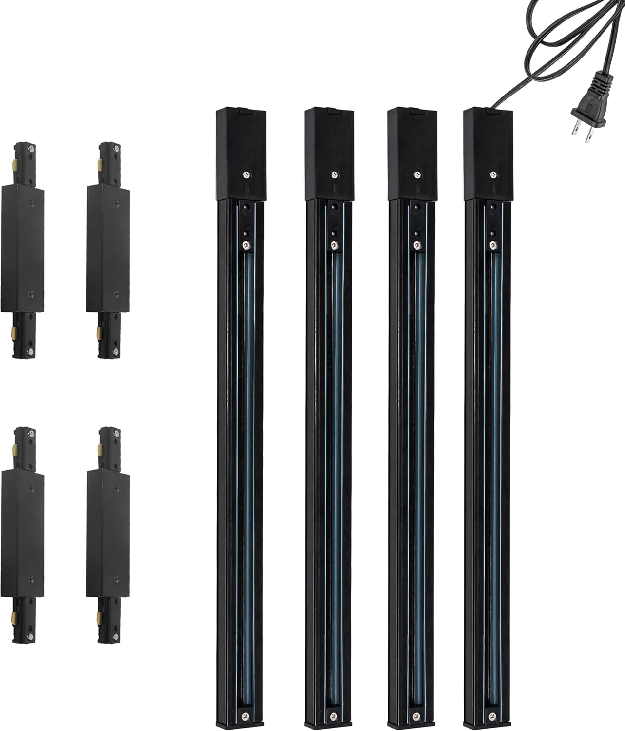 H System Track Lighting Rails Kit 6.5Ft(1.6ft x4) Track Rails with 15ft Plug-in Cable, 4X I Connector Live End Feed Connectors for Tracking Pendant(Black)