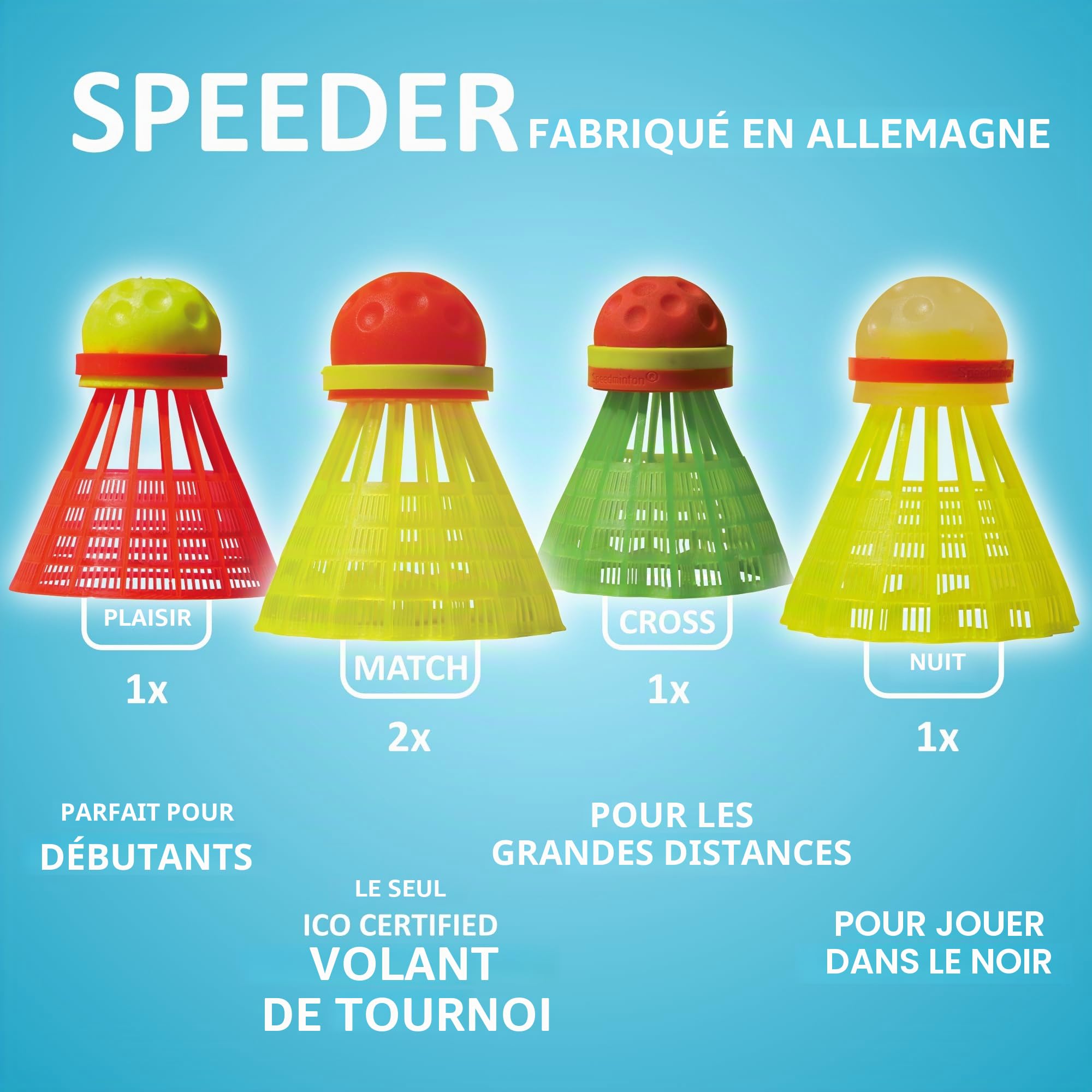 Speedminton® S900 Kit de badminton professionnel avec raquettes en carbone + 5 Speeder®, plateau de jeu, sac