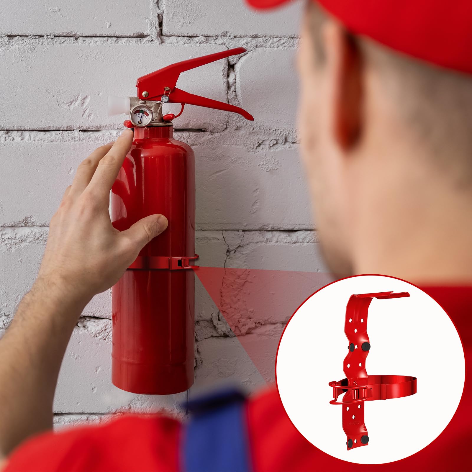 Therwen 10 soportes de montaje para extintor de incendios de 2.5 libras, 5 libras, soporte de pared para extintor de incendios pequeño, soporte de pared de acero inoxidable, rojo (20 piezas)