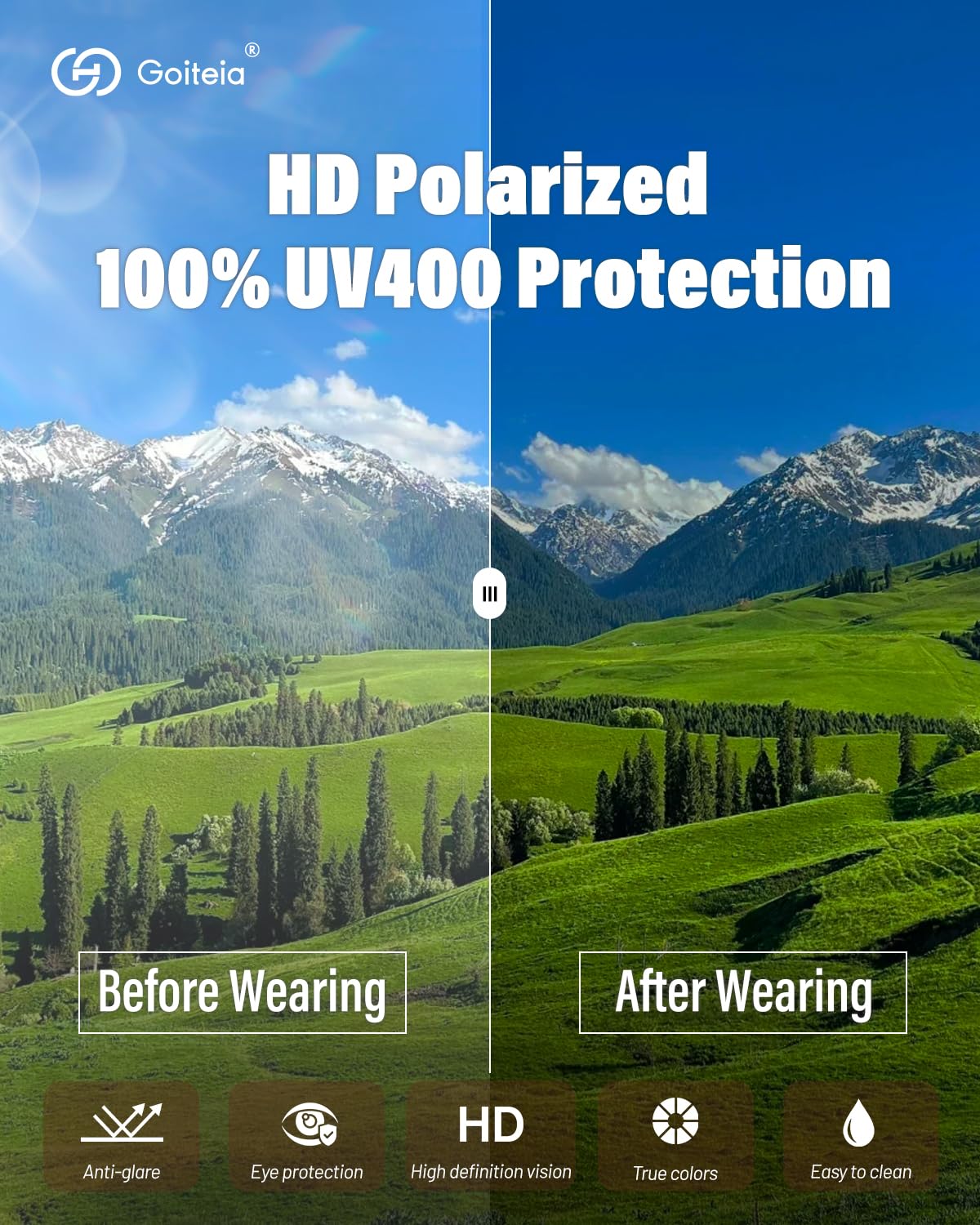 Goiteia Occhiali da sole polarizzati con clip per donne e uomini, design retrò incorniciato per nascondere i tuoi occhiali-protezione UV400