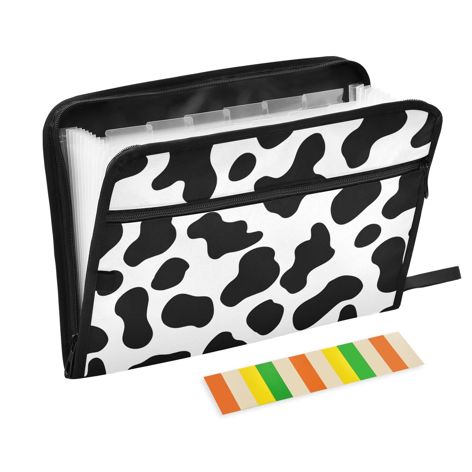 Black and White Milk Cow Print 13 Pockets Expanding File Folder, Fashion Expandable File Organizer Accordion A4 Document Folder Wallet Briefcase Business Filing Box