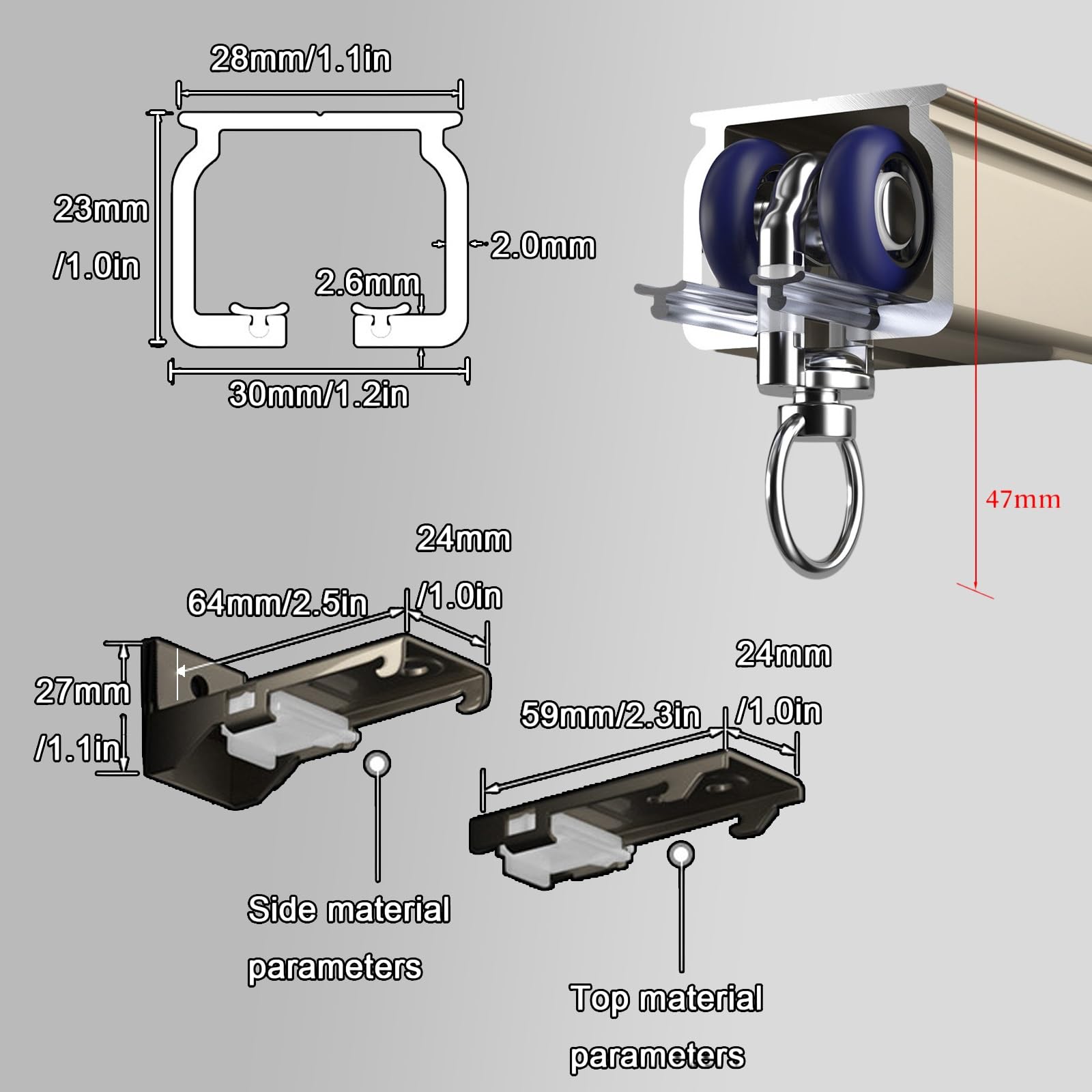 Heavy Duty Curt Track 1-kanałowy (biały 50-600 cm) ze ślizgaczami oczkowymi aluminium zawiera sprzęt montażowy, idealny do przesuwnych kurtek i zasłon