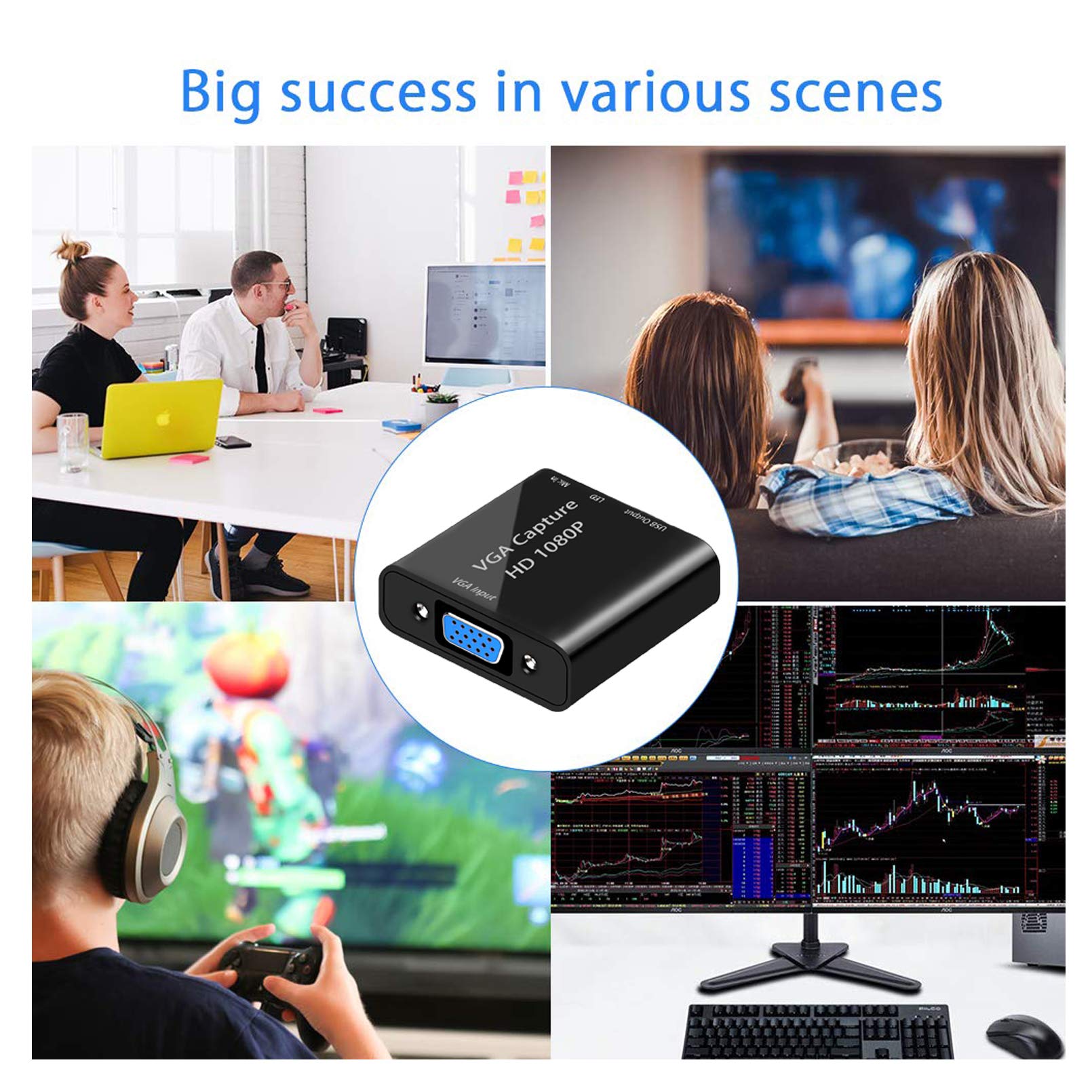 Tarjeta de captura de video, adaptador de captura VGA a USB con entrada de micrófono, adaptador de video HD 1080p, para transmisión en vivo, portátiles, monitores, videoconferencias y juegos