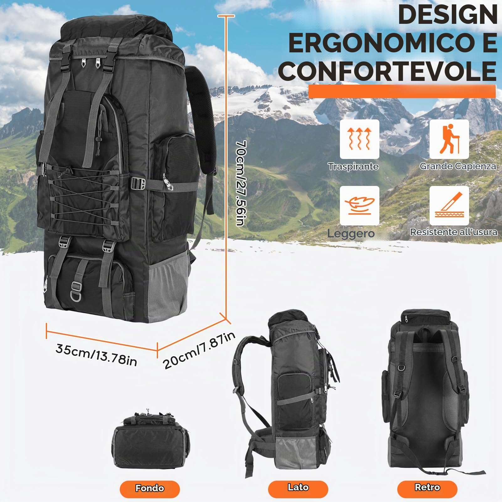 Coikes Zaino da Trekking 90L Impermeabile Zaino da Campeggio Zaino da Viaggio Uomo Donna Ultraleggero Zaino Montagna Zaino da Escursionismo Grande per Hiking Alpinismo Arrampicata Viaggio Escursione