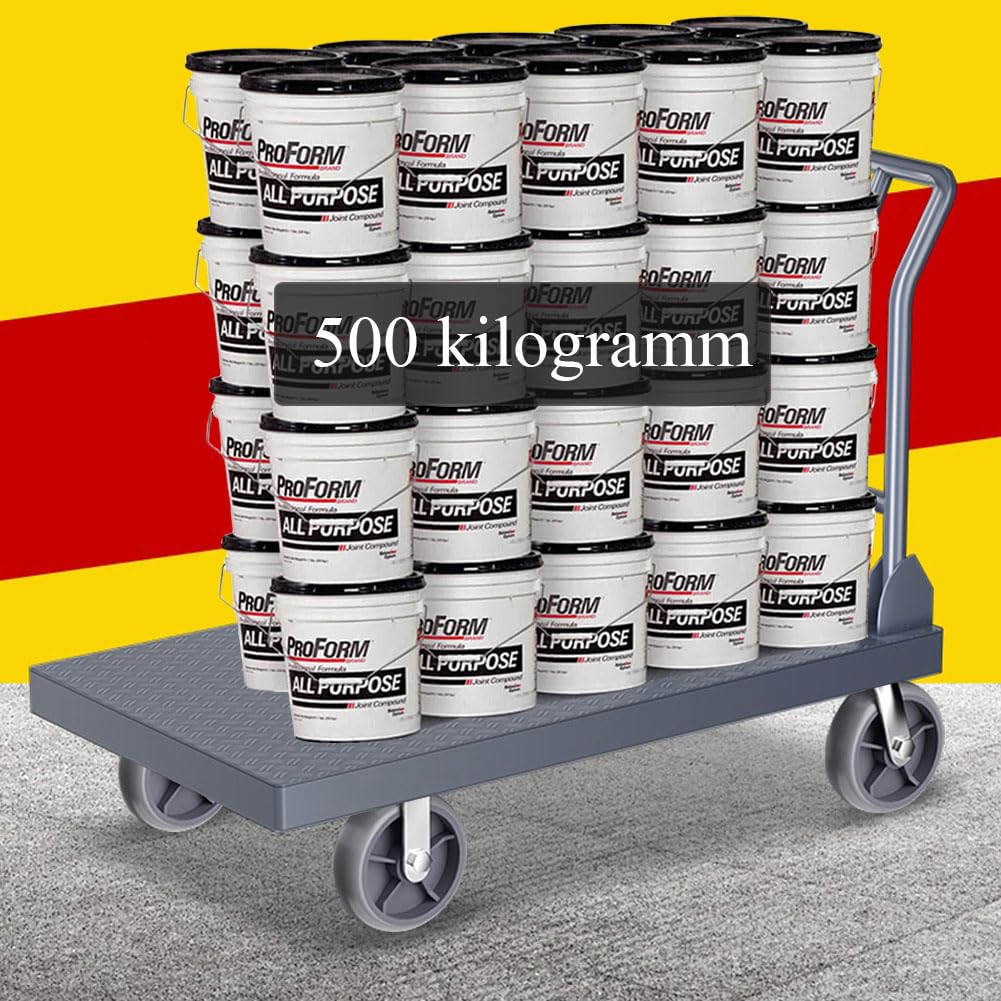 Carrelli a Piattaforma Mano da Magazzino Officina Portata 500 kg Grandi Ruote Pieghevole Carrello da Trasporto di Carichi Pesanti Camion ruote girevoli a 360° (90 x 60 cm)