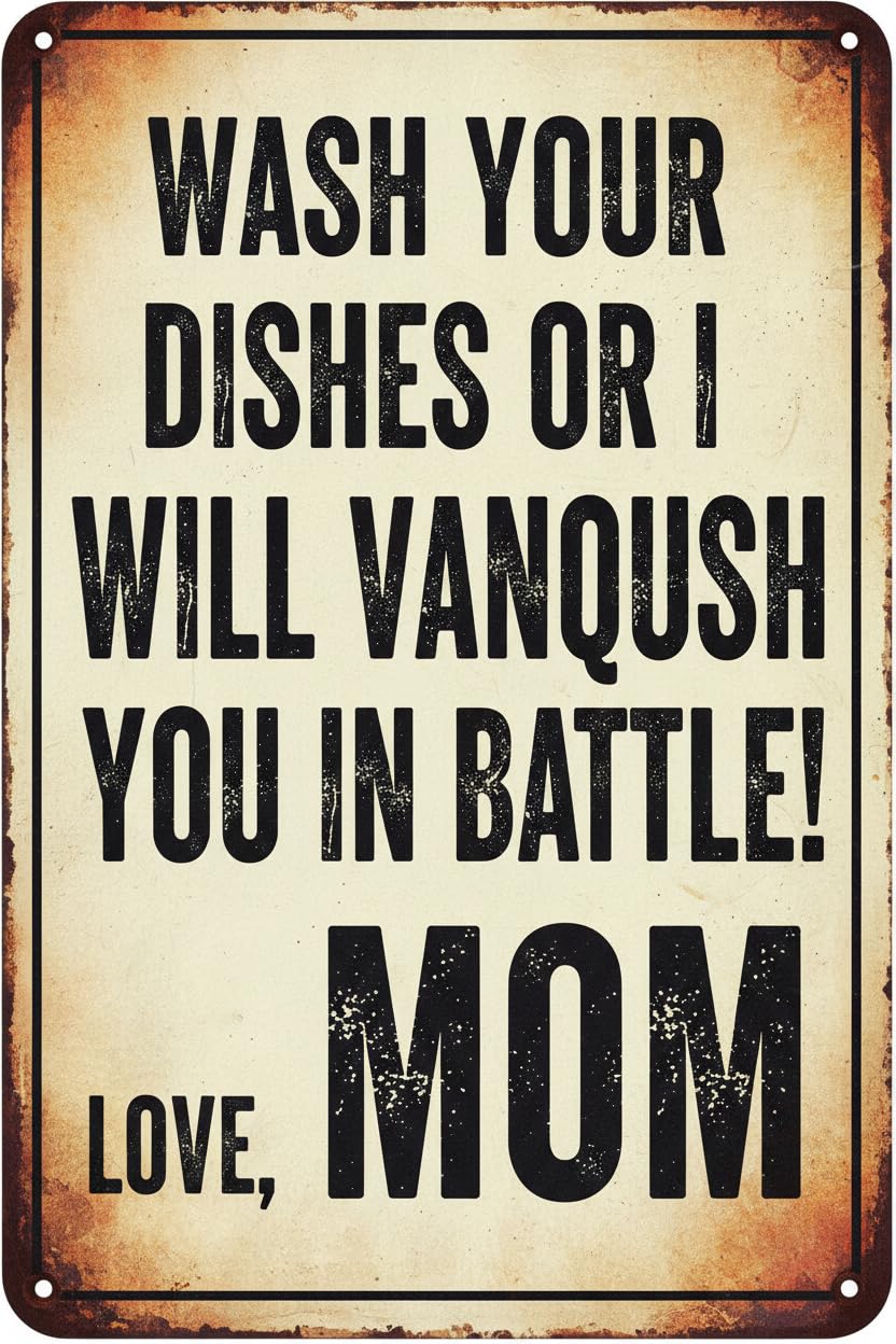 Funny Kitchen Metal Tin Sign, 12x8 Inch, Wall Home Dcor- Bar Wash Your Dishes Signed Mom Vintage Signs Aluminum Plates Printed