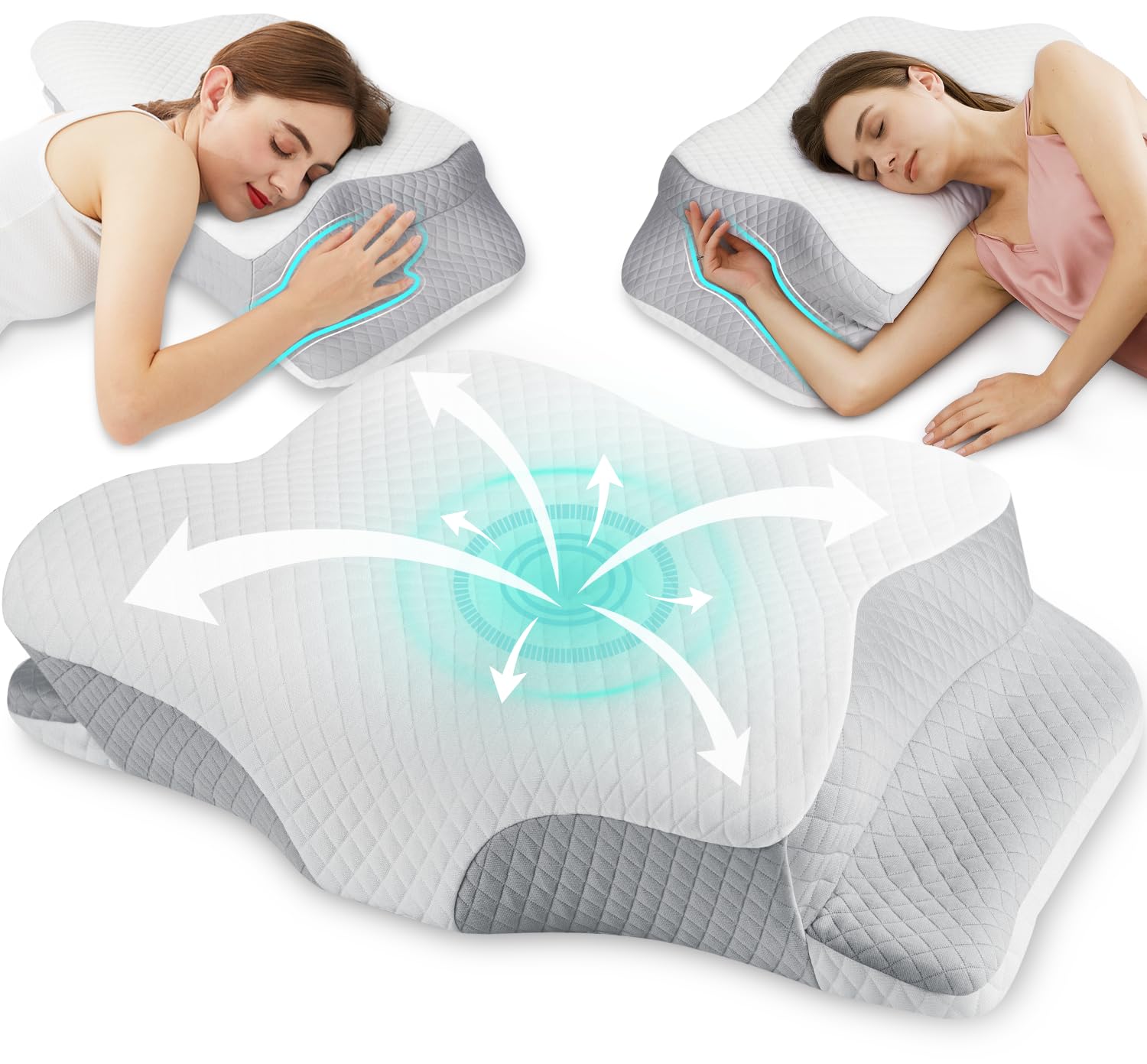 Oreiller En V En Mousse Mémoire De Forme Déchiquetée - Bleu, Soulage Les Douleurs De Nuque Et D'épaules - Multifonction (sommeil, Lecture, Relaxation) Oreiller Polyvalent Lecture Détente