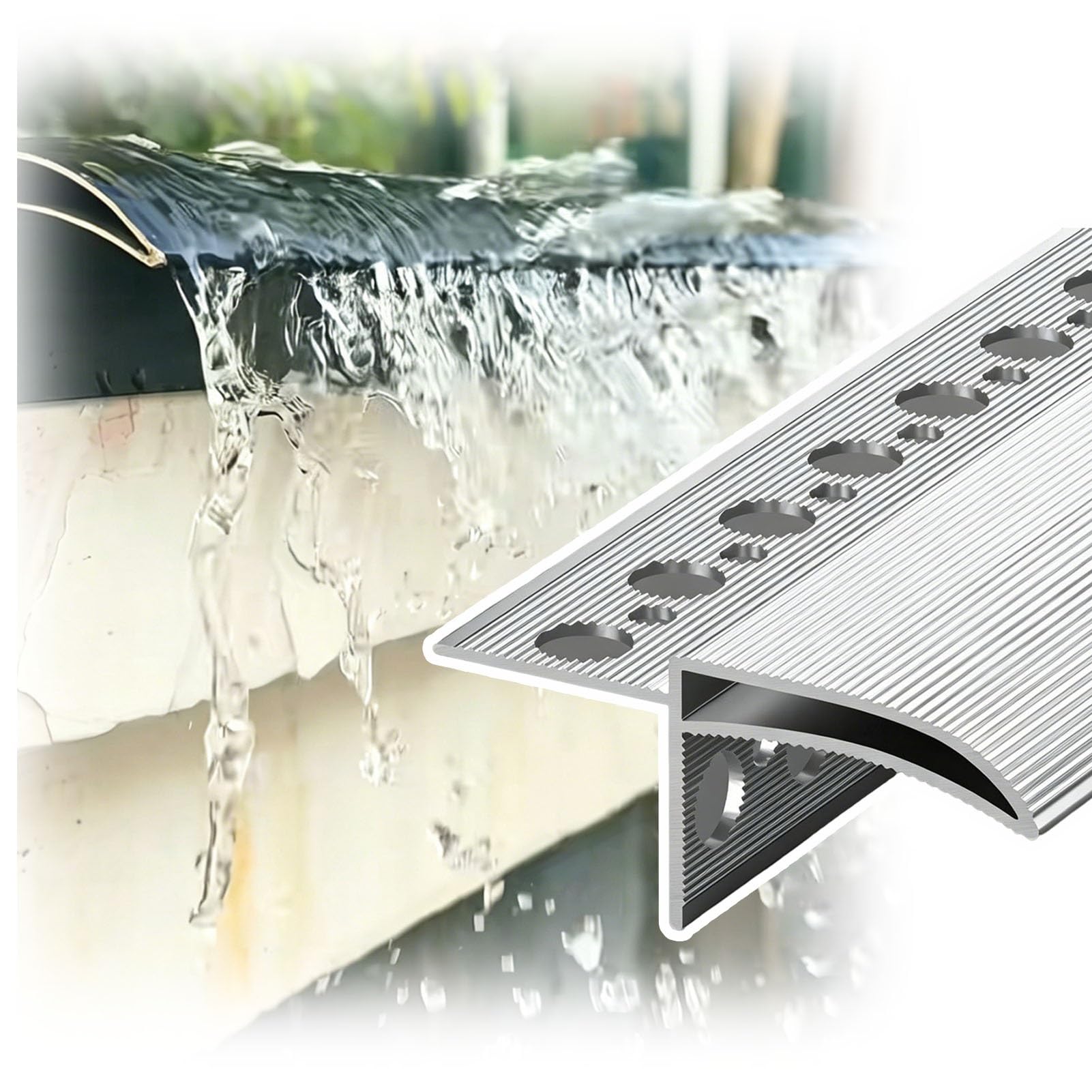 Aluminum Drip Line for Eaves, Roof/Exterior Walls Rain Drip Guard，Window Sill Edge Drip Cap Rain Gutters，Rain Diverter Deflector Strip for Patio(6m (20ft))