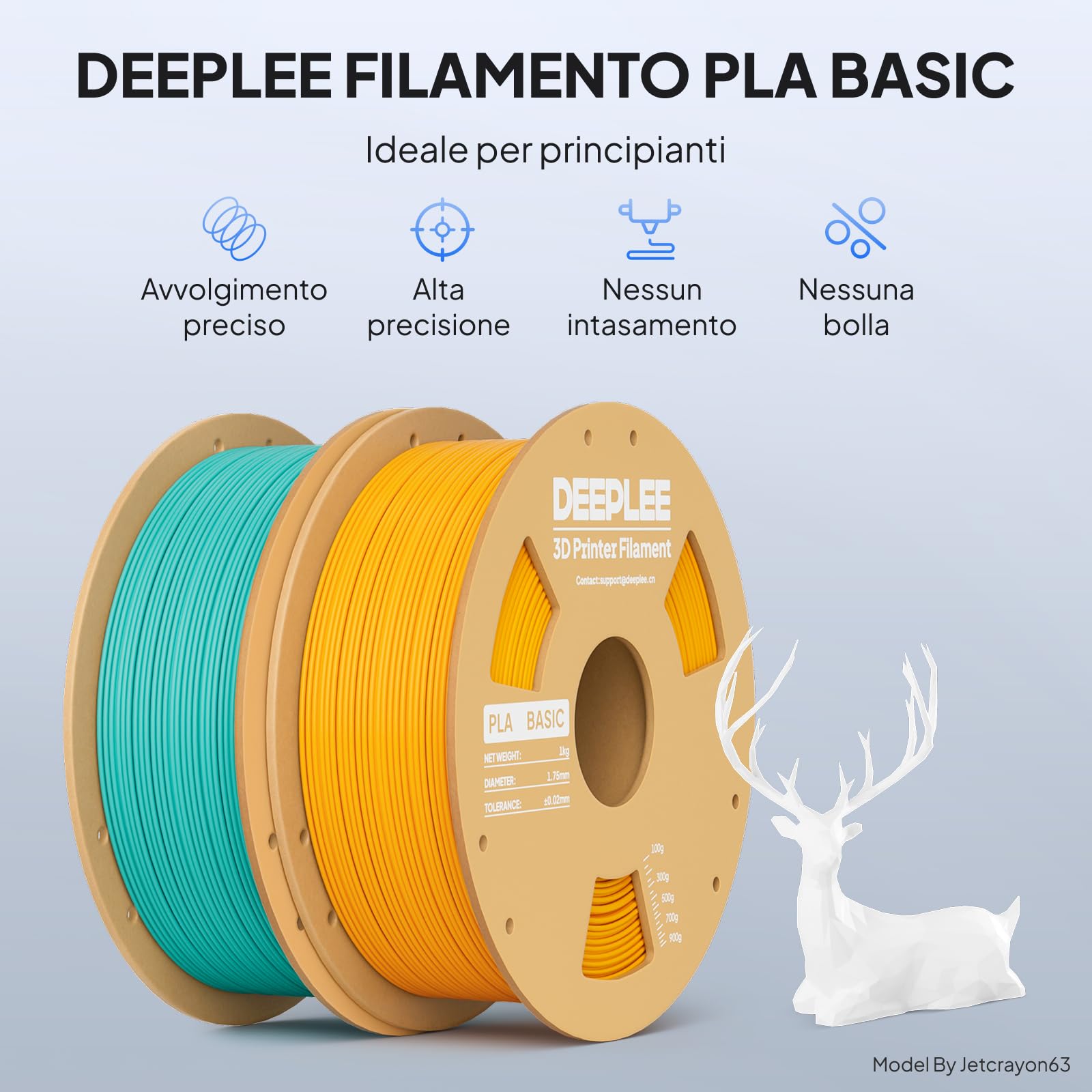 DEEPLEE PLA Basic Filamento 1.75mm, Precisione ±0.02mm, Avvolto Perfettamente Antiostruzione, per la Maggior Parte delle Stampanti FDM, Nero 3KG
