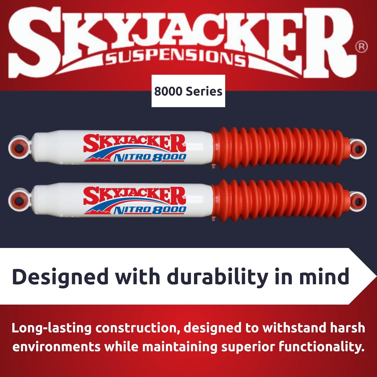 Skyjacker Pair of Rear 8000 Nitro Series Shocks fits 2011-2025 Silverado & Sierra 2500HD/3500HD with a 2-3.5" Rear Lift | Long Lasting | TrendsAuto Decal