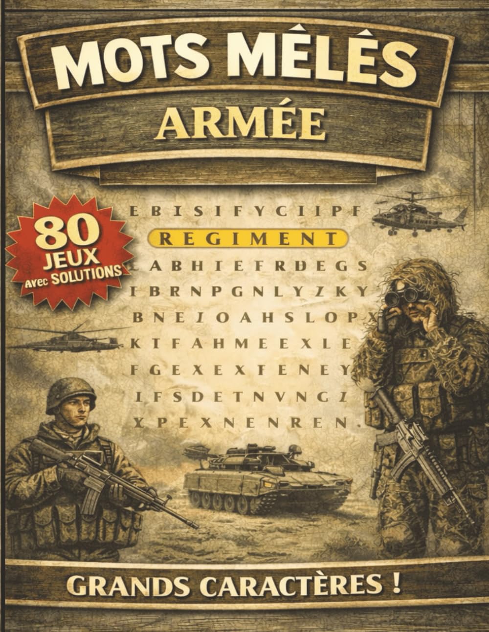 Mots mêlés - Armée: Mots mêlés adultes à GROS CARACTERES | Culture, mémoire et détente | 80 grilles et leurs solutions | + de 1000 mots cachés à trouver