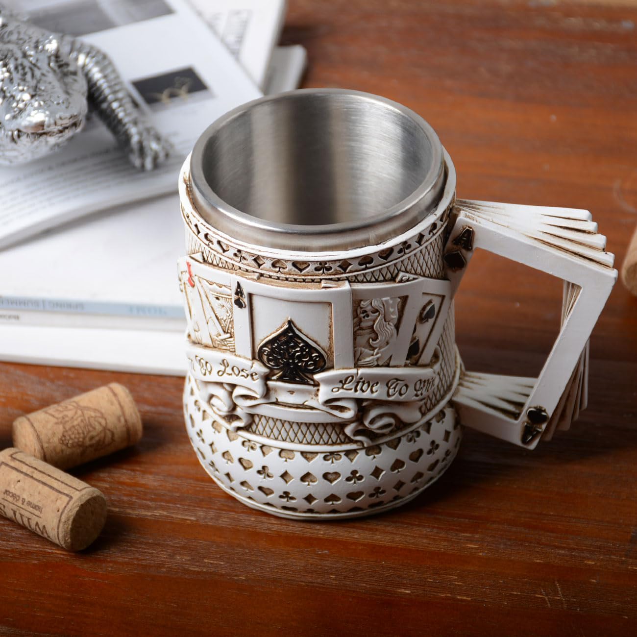 HAUCOZE Kubek do piwa kufel Oktoberfest kubek do picia kawy prezent urodzinowy 445 ml | Izolowane kubki ze stali nierdzewnej, poker, kolekcjonerski dom bar festiwal dekoracja dla mężczyzn ojca męża