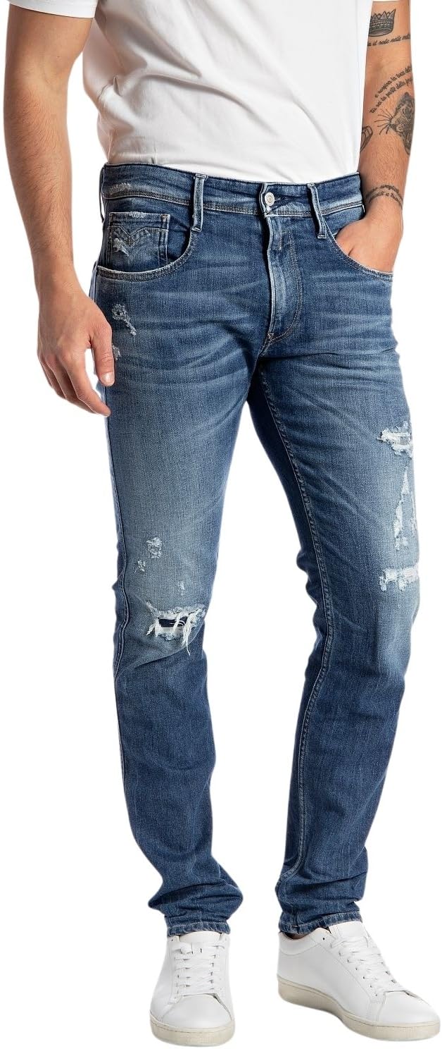 REPLAY Herren Jeans Anbass Slim-Fit Bio, Blau (Medium Blue 009), 28W / 32L