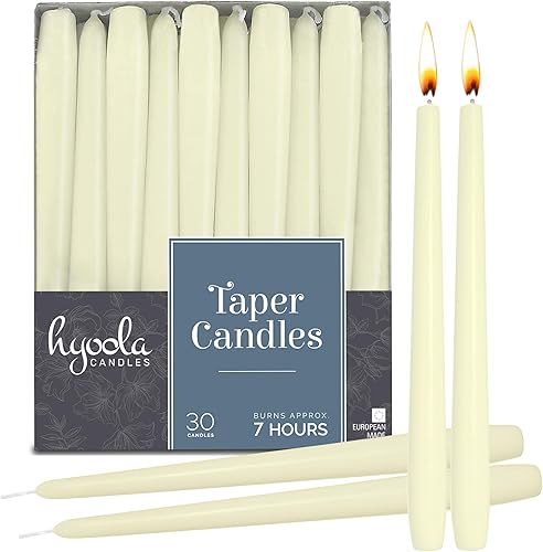 Hyoola Velas altas cónicas Velas cónicas Velas sin goteo color marfil 8 pulgadas (7.9 in) 7 horas de tiempo de combustión (paquete de 30)