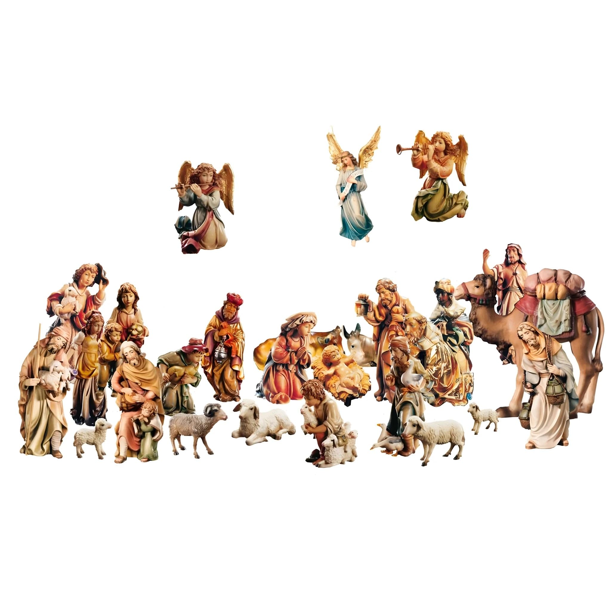 Dolfi 27-Figure Colored Maple Wood Nativity Set