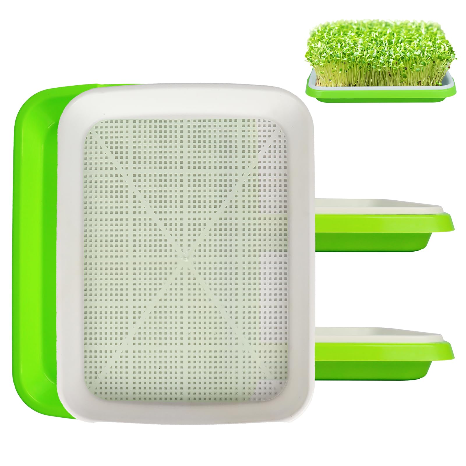 Seed Sprouting Tray, 3 Packs Microgreens Growing Trays Big Capacity Sprouts Growing Kit Soil-Free Sprouter Tray for Sprouting Seeds, Beans, Wheatgrass