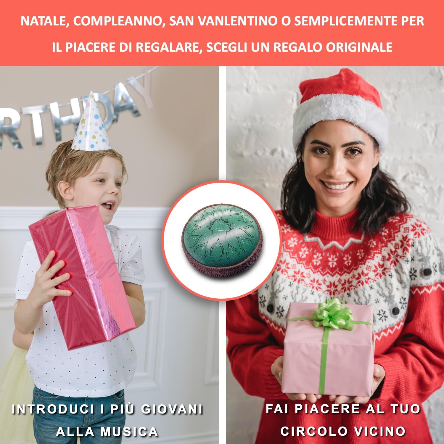 ORORA Handpan Steel Tongue drum 13 note - Strumento musicale per bambini e adulti - Tamburo zen e meditazione - Ebook di 20 spartiti in omaggio - Regalo originale relax