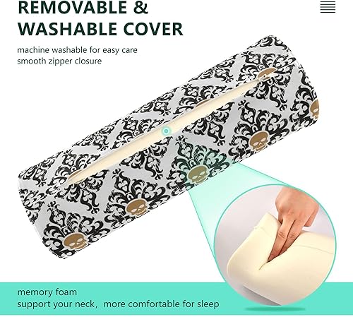 Miniatura 3 de JUNZAN Gold Skull Halloween Bolster Pillow for Bed Firm Neck Roll Pillow Soft Round Pillow for Bed Support Pillow Roller Pillow for Neck
