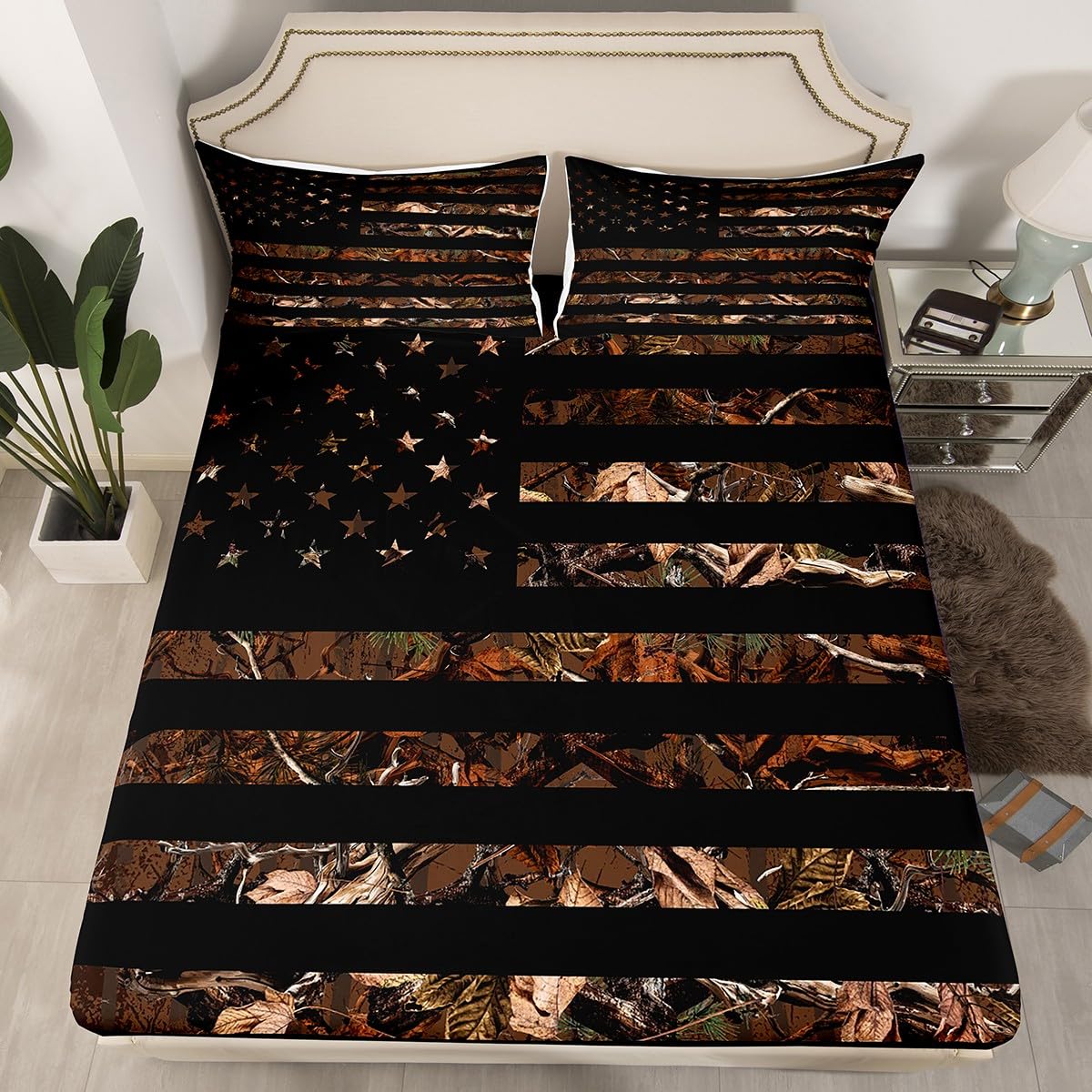 Parure de lit camouflage marron anti-transpiration avec drap-housse pour ado