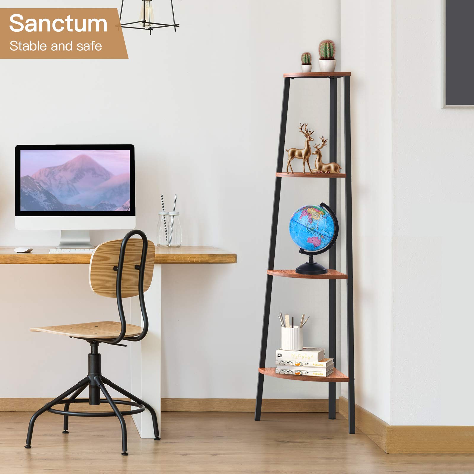 Corner Shelf Standing 4 Tier Ladder Bookshelf Plant Stand Rustic Display Storage Shelves for