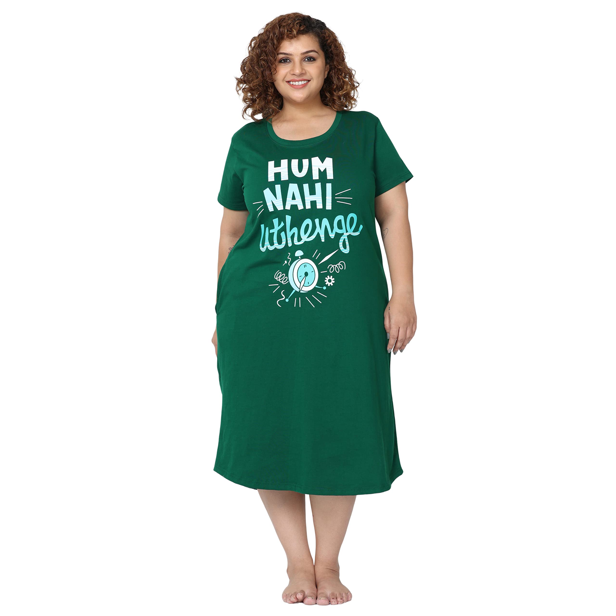 Hosiery Cotton Knee Length Short Night Dress | Short Nighty for Women with Pocket | Graphic Print Nightwear | Night Gown for Women (M-7XL)-image-48