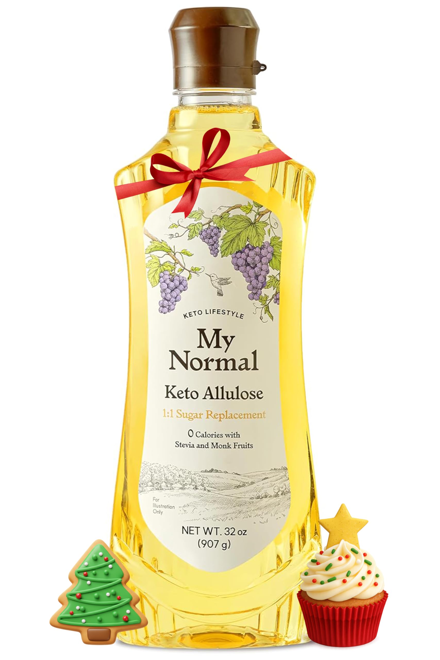 My Normal Keto Allulose Large Size, Allulose 99.52%, Monk Fruit, Stevia Blend Thin Syrup, Zero Calorie Sweetener, 1:1 Sugar Substitute, Low Glycemic, Gluten Free, Zero Net Carbs, Zero Sugar (32oz)