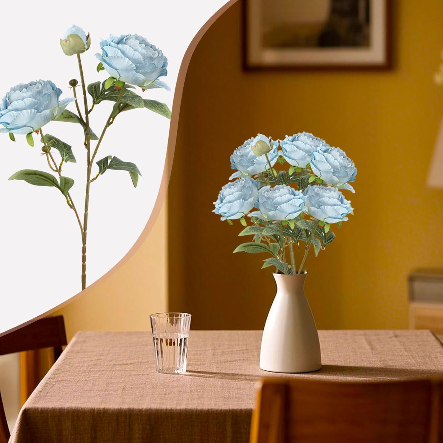 Blue Peonies Artificial Flowers,4 Pcs Faux Silk Peonies with Stems Real Look,Peony Bush Fake Flowers for Floral Arrangements Wedding Decorations for Home Decor (Blue) - Image 3