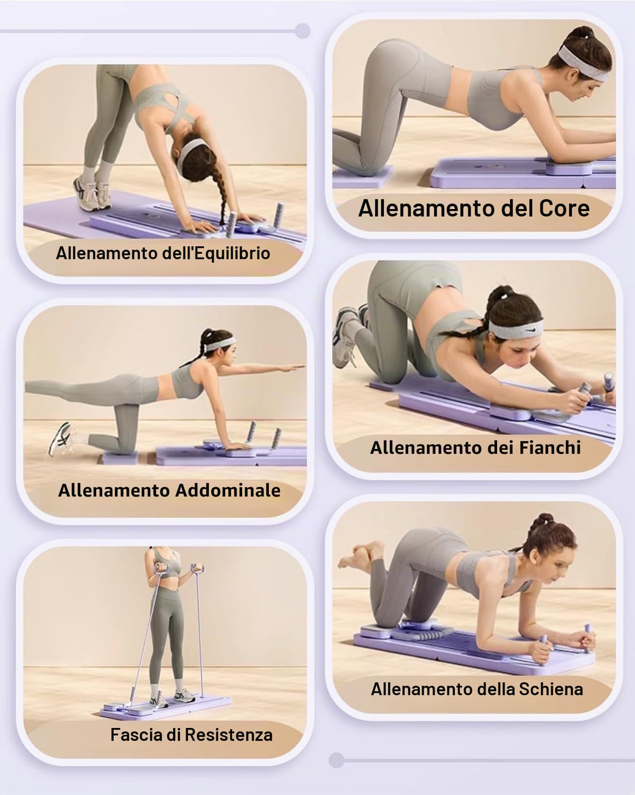 Pilates Reformer Board Set Ruota Addominali Rimbalzo Automatico Pieghevole Rullo Addominale Roller Wheel Attrezzi Palestra Casa con Elastici Fitness