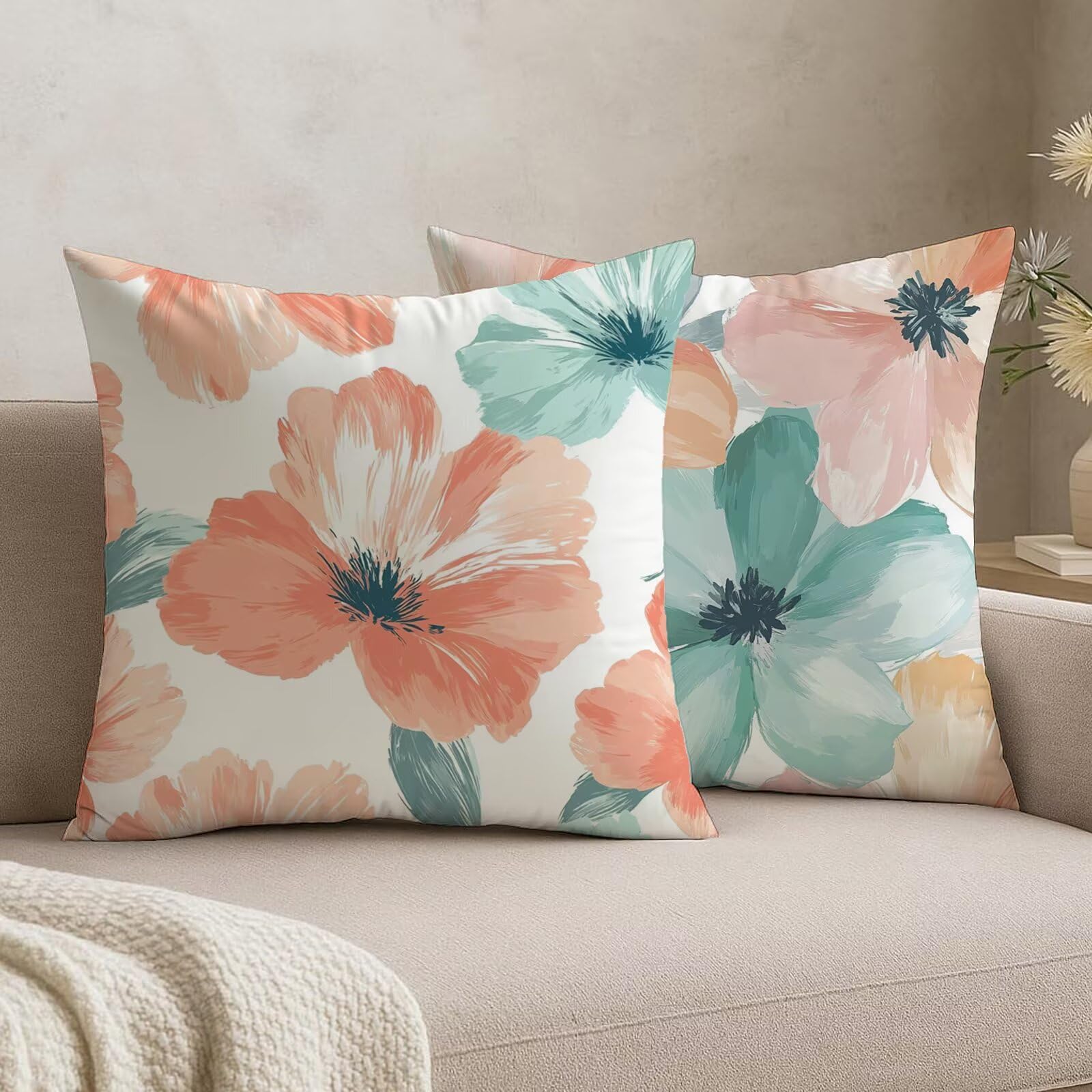 Housses de coussin velours 55x55 beige et rose lot de 2 #b1543s