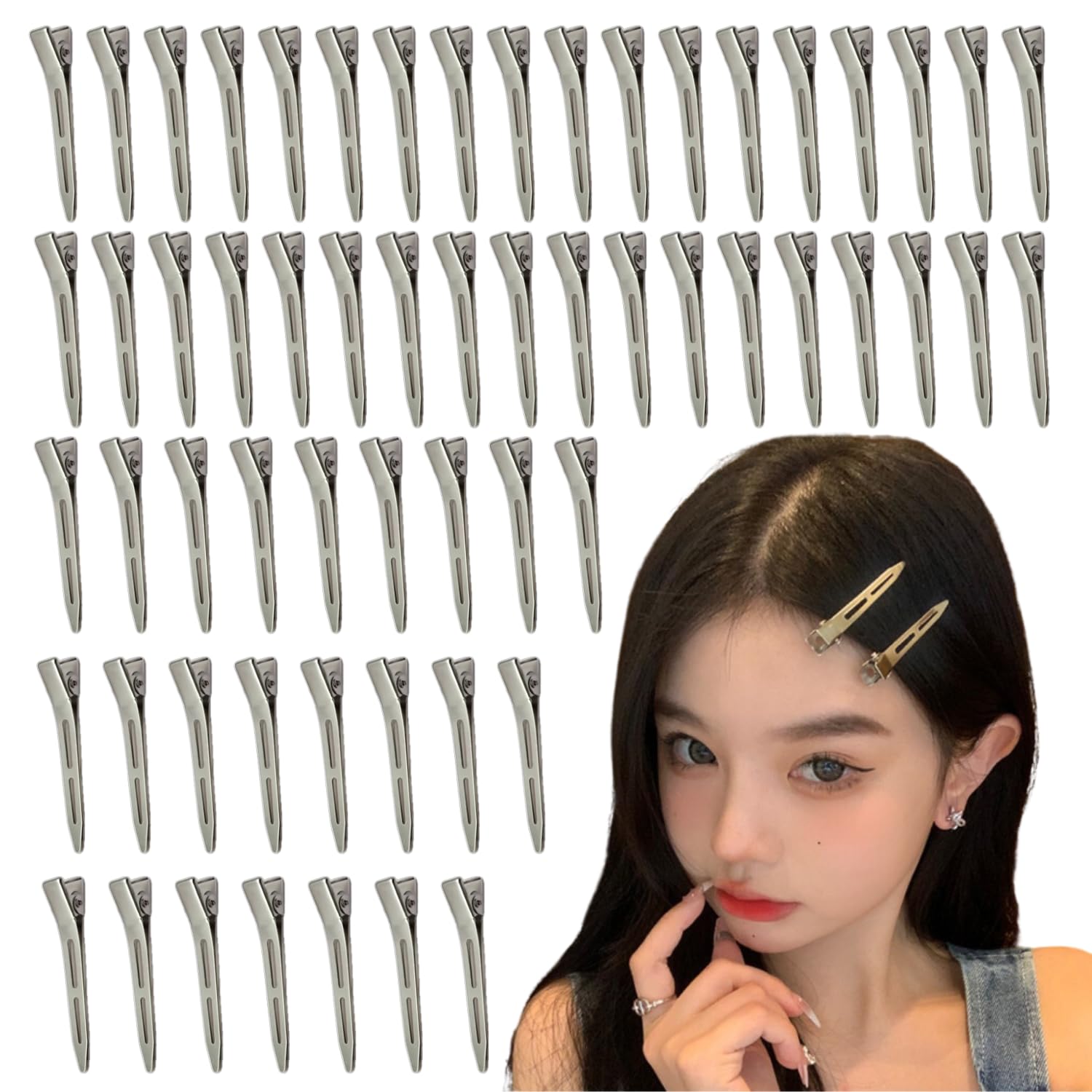 ダッカール ヘアクリップ プロ用 シルバー 55mm 50本セット 前髪 散髪…