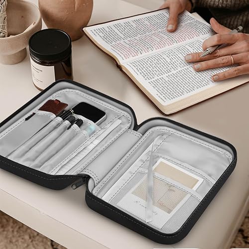 Miniatura 6 de FINPAC Funda para la Biblia, bolsa de transporte para libros de estudio de iglesia de tamaño pequeño, funda protectora para la Biblia con asa y