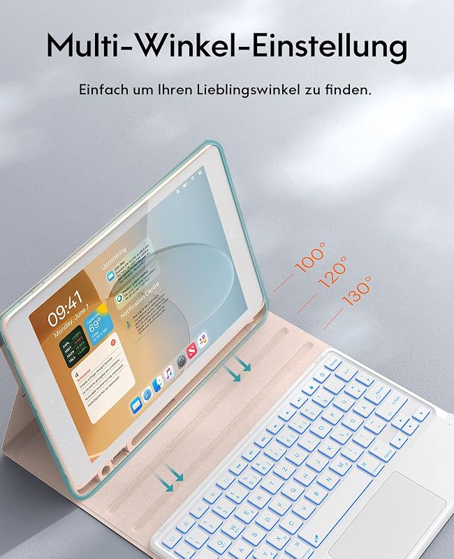 CHESONA iPad 9/8/7 Tok Billentyűzettel, 10.2" Érintőpad, 7 Szín LED, Vezeték Nélküli, Rózsaszín